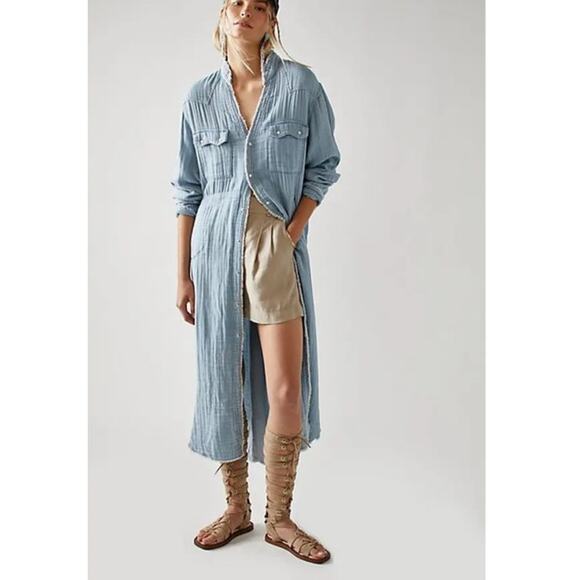 Free People Cinderella Story Shirtdress Size S Blue Denim Gauze Button Front - Picture 13 of 13